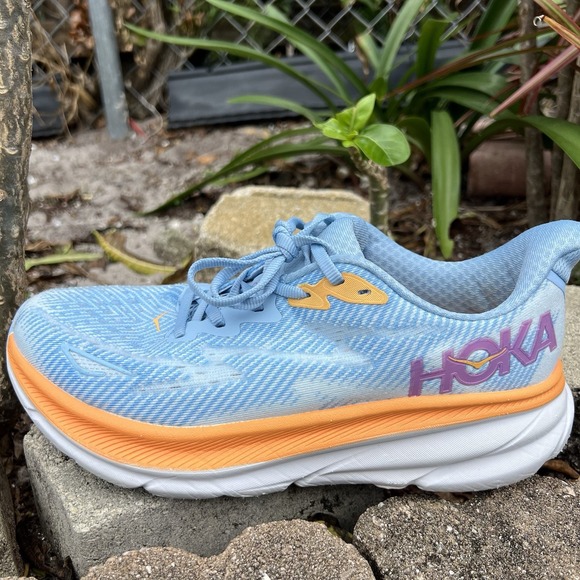 Hoka One One Clifton 9 Womens Size 8 D Blue Orange Pink Running Shoes Sneakers - Picture 2 of 9